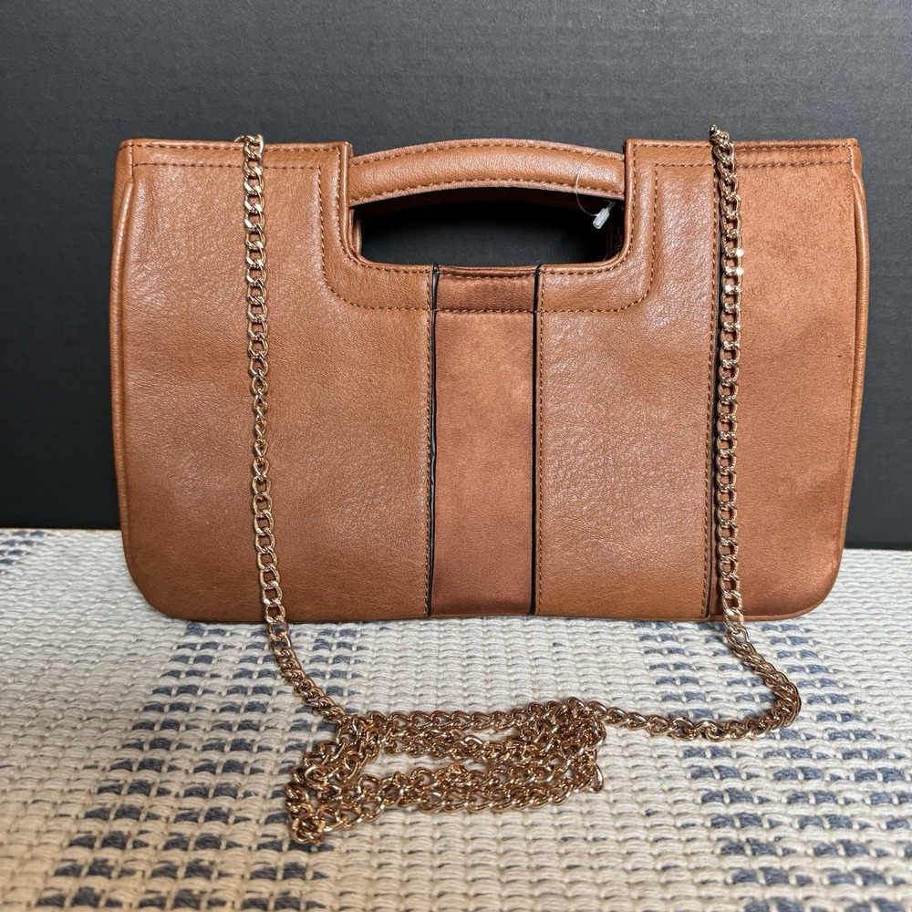 LC Lauren Conrad Crossbody Clutch Purse Brown Saddle Color Gold Chain Strap